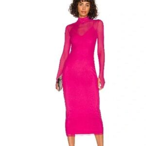 Afrm Los Angeles Marni Rhinestone Mesh Midi Dress
(PINK)